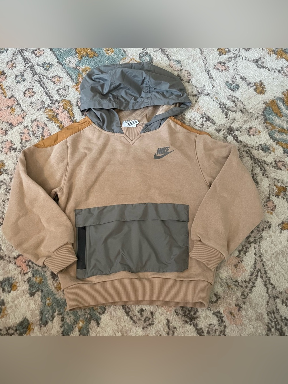 Nike Hooded Sweatshirt in Tan & Gray with Contrast Pocket